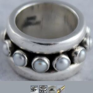 KUM KUM white pearls eternity ring band 925 silver